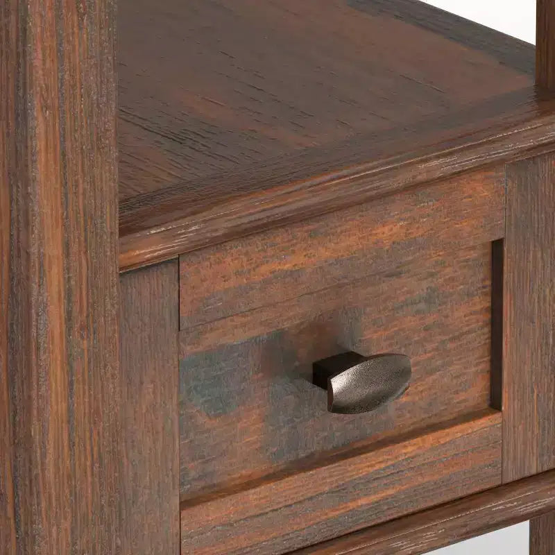 Table d'appoint étroite Norfolk, finition charbon marron vieilli - WyndenHall : Pin, 1 tiroir, étagère ouverte, 51 cm de haut