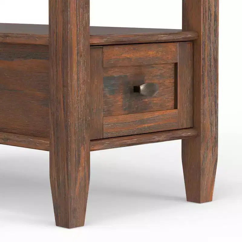 Table d'appoint étroite Norfolk, finition charbon marron vieilli - WyndenHall : Pin, 1 tiroir, étagère ouverte, 51 cm de haut