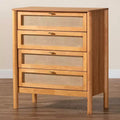 Baxton Studio Jenn Wood 4 Drawer Chest with Distressed Finished Rattan Golden Brown/Distressed Rattan