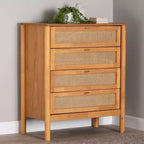 Baxton Studio Jenn Commode 4 Tiroirs en Bois avec Rotin Vieilli Marron Doré/Rotin Vieilli