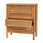 Baxton Studio Jenn Commode 4 Tiroirs en Bois avec Rotin Vieilli Marron Doré/Rotin Vieilli