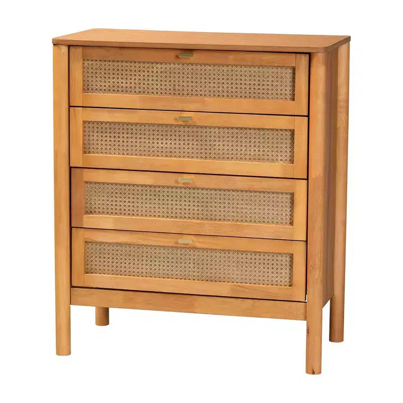 Baxton Studio Jenn Commode 4 Tiroirs en Bois avec Rotin Vieilli Marron Doré/Rotin Vieilli