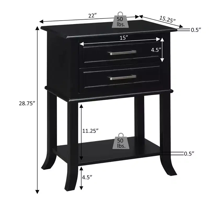 Table d'appoint Breighton Home Sydney avec 2 tiroirs et étagère, couleur Espresso