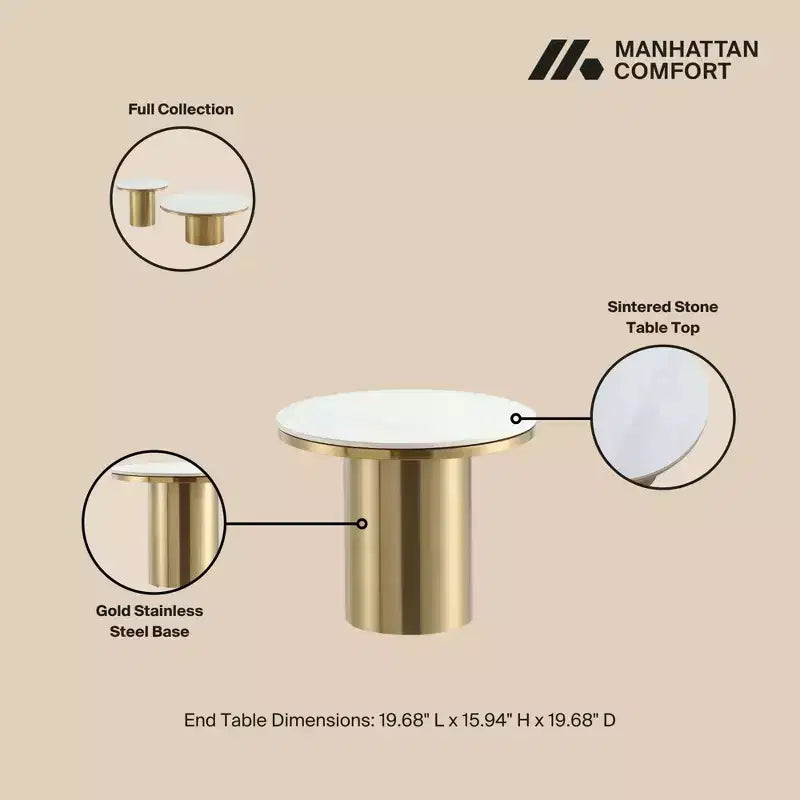 Ensemble de 2 tables basses et tables d'appoint Manhattan Comfort Glenn, couleur or