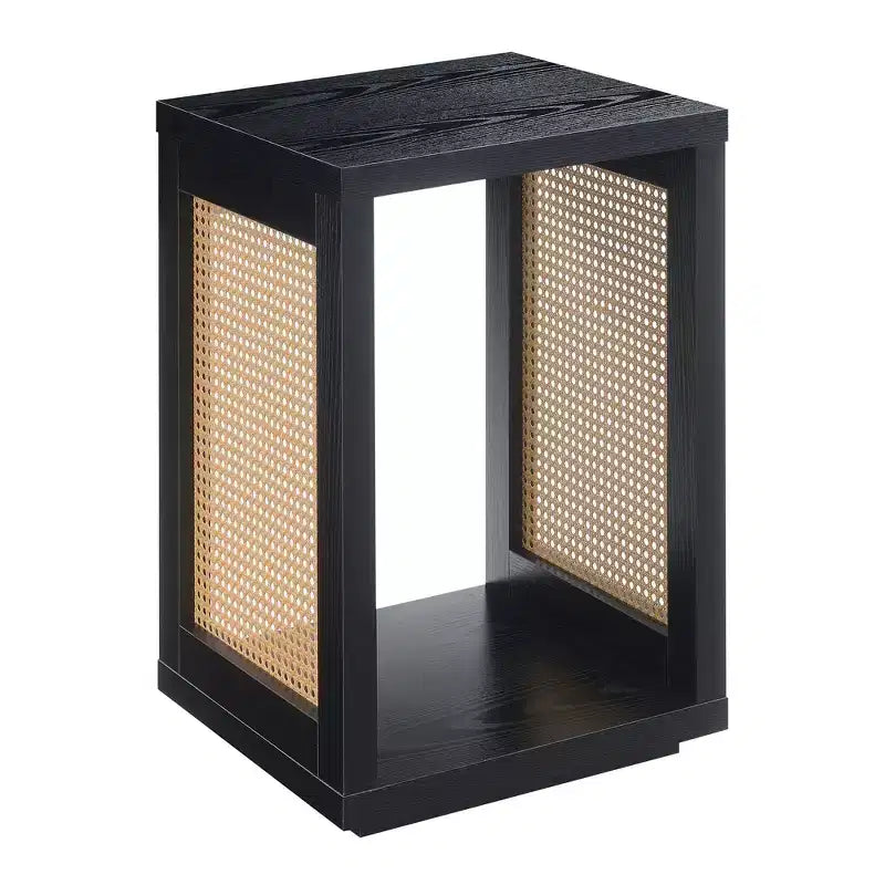 Breighton Home Northfield Admiral Weave End Table with Shelf in Black/Beige Barley