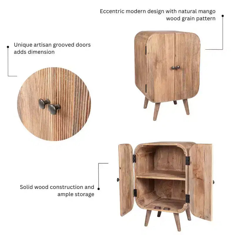 East at Main Mollie Meuble d'appoint 2 portes en bois de manguier : Design Mid-Century, aucun assemblage requis