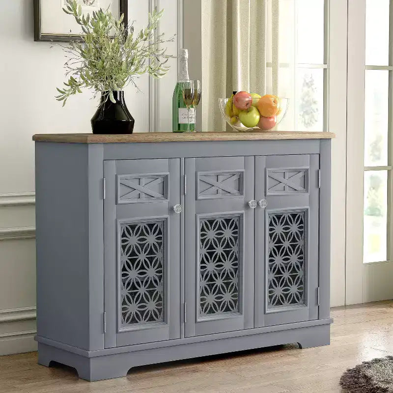 Festivo 45" Meuble de rangement d'appoint vintage, buffet bas, gris