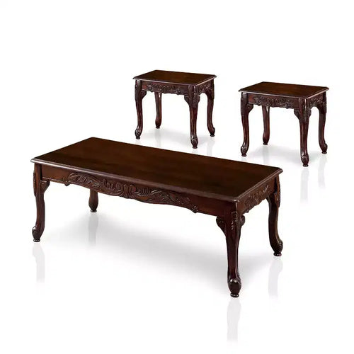 3pc Jennifer Cabriole Legs Coffee and End Table Set Dark Cherry - HOMES: Inside + Out