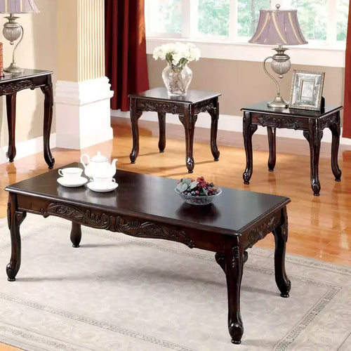 Ensemble de table basse et tables d'appoint 3 pièces Jennifer à pieds galbés en merisier foncé - HOMES: Inside + Out