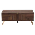 Table basse en bois à 2 tiroirs Graceland Noyer/Or - Baxton Studio : Rangement mi-siècle, Forme rectangulaire