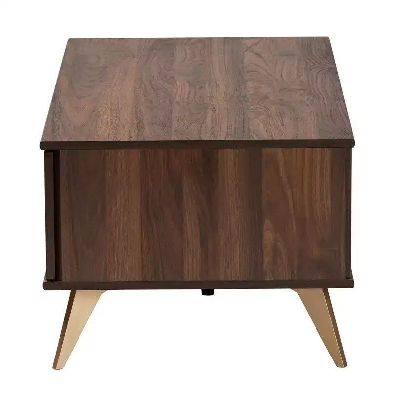 Table basse en bois à 2 tiroirs Graceland Noyer/Or - Baxton Studio : Rangement mi-siècle, Forme rectangulaire