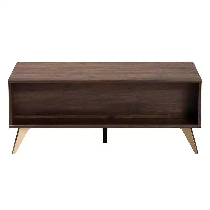Table basse en bois à 2 tiroirs Graceland Noyer/Or - Baxton Studio : Rangement mi-siècle, Forme rectangulaire