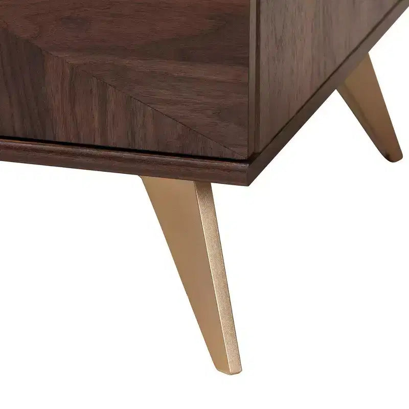 Table basse en bois à 2 tiroirs Graceland Noyer/Or - Baxton Studio : Rangement mi-siècle, Forme rectangulaire