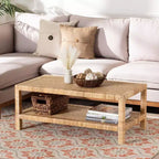 Table basse rectangulaire en rotin et bois d'acajou, Bali et Pari Kalimantan, miel clair