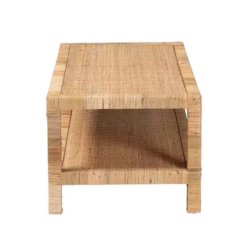 Table basse rectangulaire en rotin et bois d'acajou, Bali et Pari Kalimantan, miel clair
