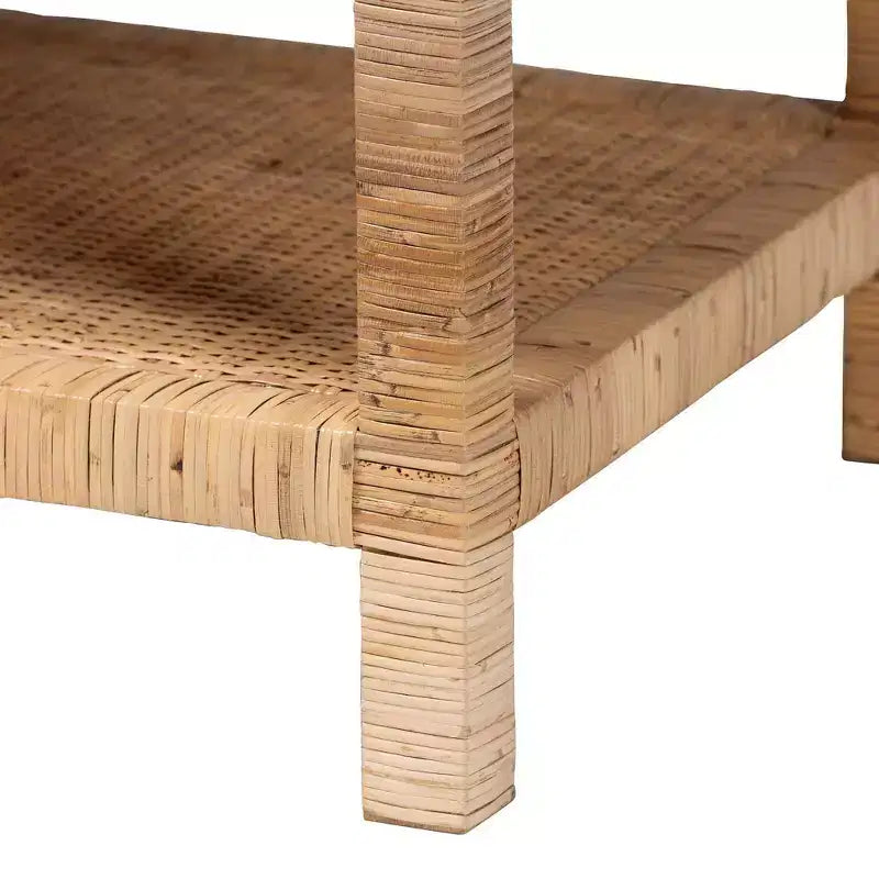 Table basse rectangulaire en rotin et bois d'acajou, Bali et Pari Kalimantan, miel clair