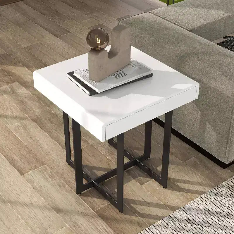 Neyo Table d'appoint carrée de 55,8 cm en MDF avec tiroir, Blanc - miBasics
