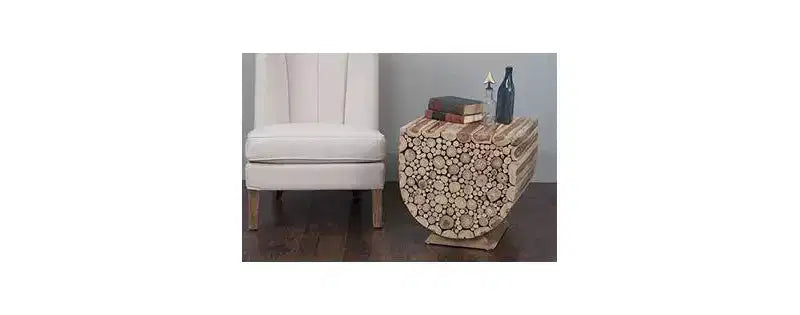 Table d'appoint Augusta 56 cm beige d'East at Main : Bois de Munggur recyclé, en forme de U, aucun assemblage requis