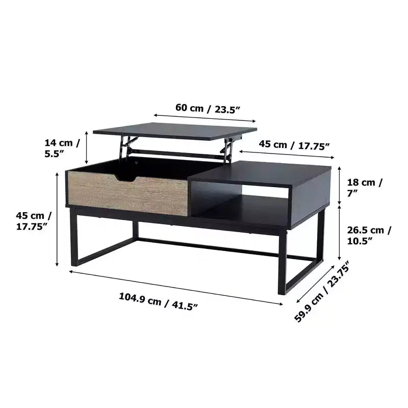 Bryson Table basse relevable bicolore avec rangement noir - Teamson Home : Bureau moderne pour la maison