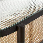 Olivia & May Console en rotin avec dessus en verre trempé pressé marron : style fermier, aucun assemblage requis