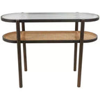 Olivia & May Console en rotin avec dessus en verre trempé pressé marron : style fermier, aucun assemblage requis