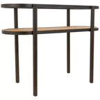 Olivia & May Console en rotin avec dessus en verre trempé pressé marron : style fermier, aucun assemblage requis