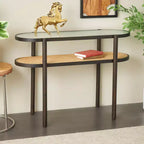 Olivia & May Console en rotin avec dessus en verre trempé pressé marron : style fermier, aucun assemblage requis