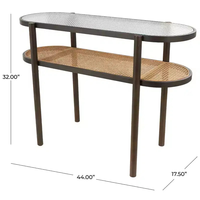 Olivia & May Console en rotin avec dessus en verre trempé pressé marron : style fermier, aucun assemblage requis