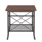 Powell Richie 3pc Coffee and Side Table Set Dark Bronze Finish Metal and Chestnut Vaneer Top: Rectangle Living Room Furniture Set