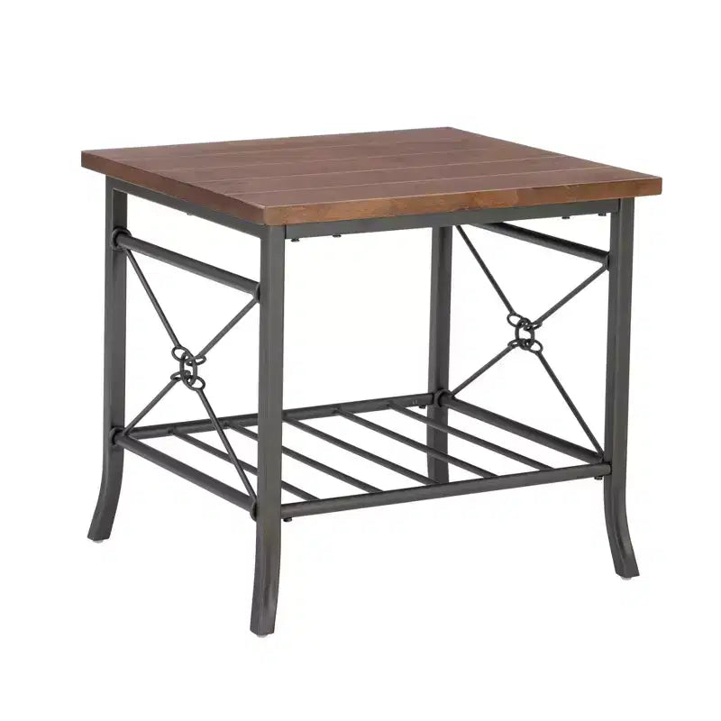 Powell Richie Ensemble 3 tables basses et d'appoint Métal finition bronze foncé et dessus en placage châtaignier : Ensemble de mobilier de salon rectangulaire