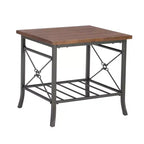 Powell Richie Ensemble 3 tables basses et d'appoint Métal finition bronze foncé et dessus en placage châtaignier : Ensemble de mobilier de salon rectangulaire