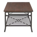 Powell Richie Ensemble 3 tables basses et d'appoint Métal finition bronze foncé et dessus en placage châtaignier : Ensemble de mobilier de salon rectangulaire