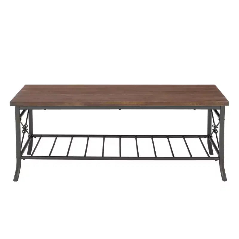 Powell Richie Ensemble 3 tables basses et d'appoint Métal finition bronze foncé et dessus en placage châtaignier : Ensemble de mobilier de salon rectangulaire