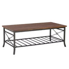 Powell Richie Ensemble 3 tables basses et d'appoint Métal finition bronze foncé et dessus en placage châtaignier : Ensemble de mobilier de salon rectangulaire