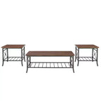 Powell Richie Ensemble 3 tables basses et d'appoint Métal finition bronze foncé et dessus en placage châtaignier : Ensemble de mobilier de salon rectangulaire