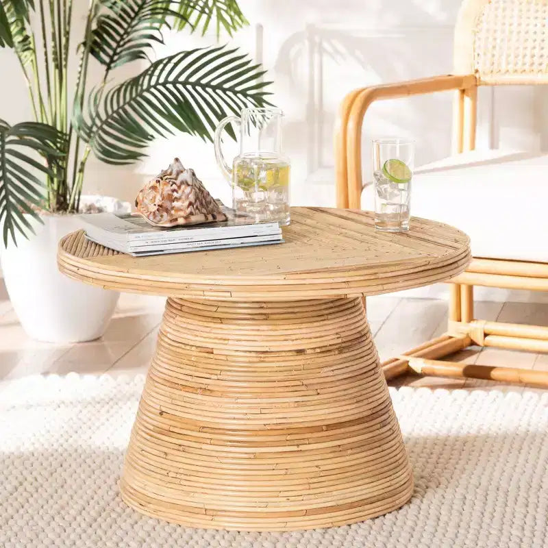 Table basse bali & pari Bella en rotin naturel et bois d'acajou naturel : 45 cm de hauteur, aucun assemblage requis
