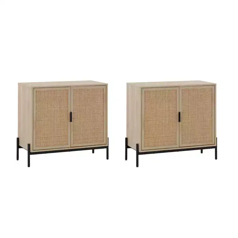 Nathan James Set of 2 Andrew Rattan Storage Cabinet Light Oak