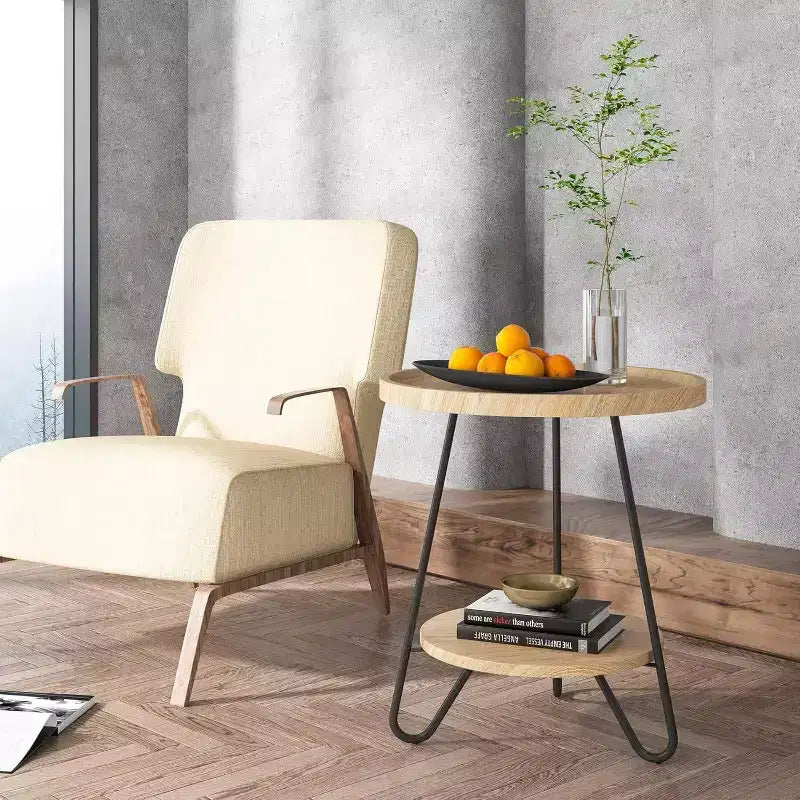 LITTLE TREE Table d'appoint ronde à 2 niveaux, marron rustique