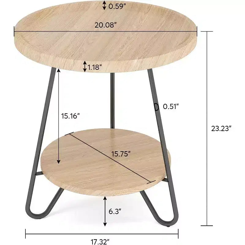 LITTLE TREE Table d'appoint ronde à 2 niveaux, marron rustique