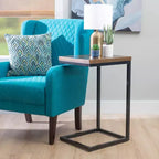 Table d'appoint style traditionnel Hamri, bois de noyer et structure en métal noir vieilli à la main - Powell : À côté du canapé, utilisation en chambre