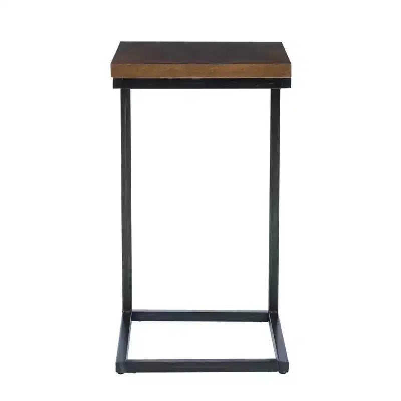 Table d'appoint style traditionnel Hamri, bois de noyer et structure en métal noir vieilli à la main - Powell : À côté du canapé, utilisation en chambre