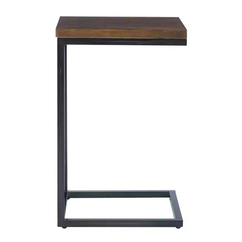 Table d'appoint style traditionnel Hamri, bois de noyer et structure en métal noir vieilli à la main - Powell : À côté du canapé, utilisation en chambre