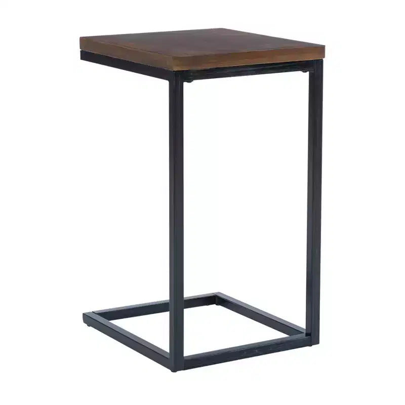 Table d'appoint style traditionnel Hamri, bois de noyer et structure en métal noir vieilli à la main - Powell : À côté du canapé, utilisation en chambre