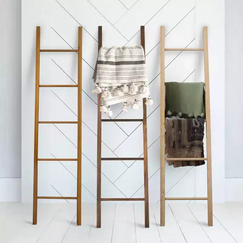 Échelle décorative Merisier Naturel - Flora Home : Porte-serviettes en Bois Massif, 5 Barreaux