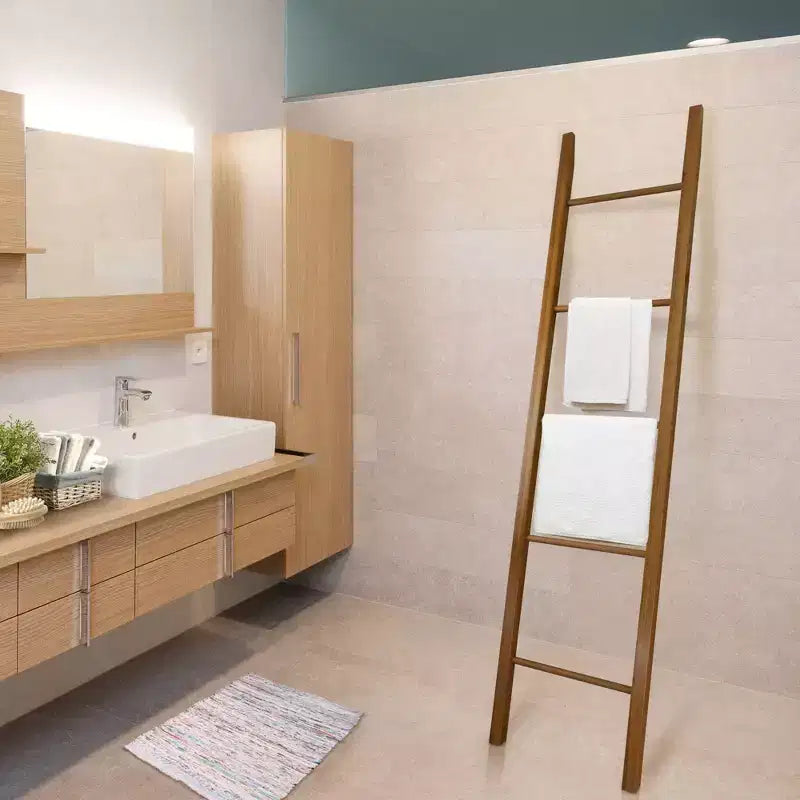 Échelle décorative Merisier Naturel - Flora Home : Porte-serviettes en Bois Massif, 5 Barreaux