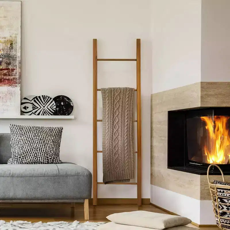 Échelle décorative Merisier Naturel - Flora Home : Porte-serviettes en Bois Massif, 5 Barreaux