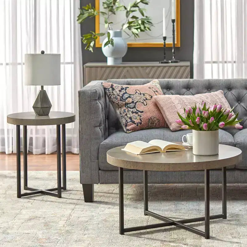 Lot de 2 tables basses rondes Era Buylateral grises : Ensemble de salon de style minimaliste et industriel