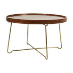 East at Main 32.38" Round Coffee Table Natural/Gold: Mango Wood Top, Criss Cross Brass Base, No Assembly Required