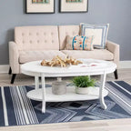 Table basse ovale traditionnelle Dermott avec étagère inférieure blanc rustique - Powell
