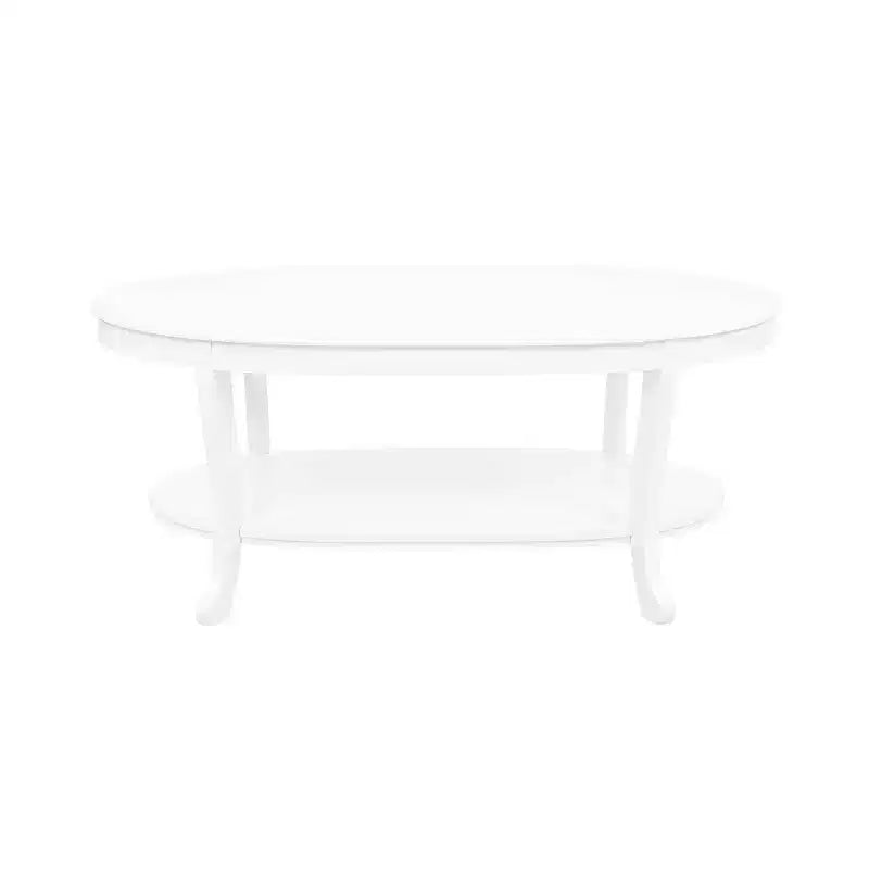 Table basse ovale traditionnelle Dermott avec étagère inférieure blanc rustique - Powell